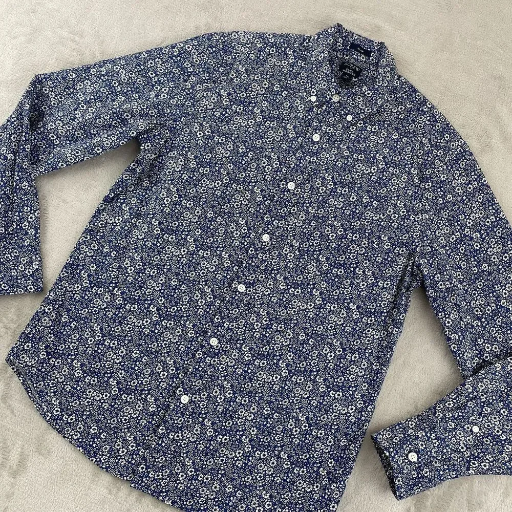 J. CREW Shirt Men Medium Blue Floral Slim Fit Flex Washed Preppy‎ Long Sleeve